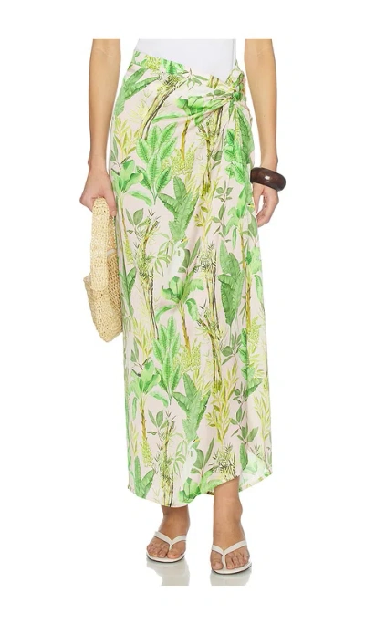 Verandah Hand Draped Tropical Maxi Skirt In Blush Foliage