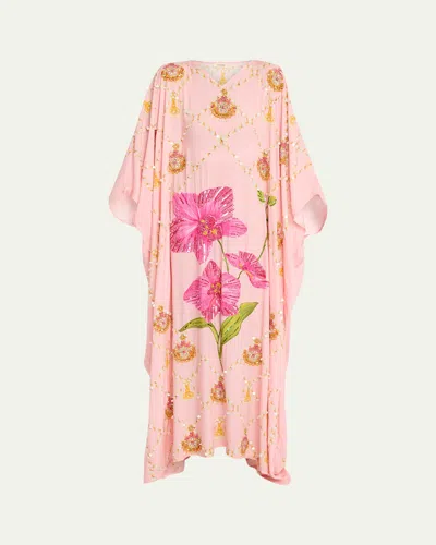 Verandah Hand-beaded Orchid Maxi Kaftan Coverup In Pink