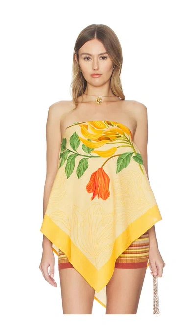 Verandah High-low Linen Scarf Blouse In Brown