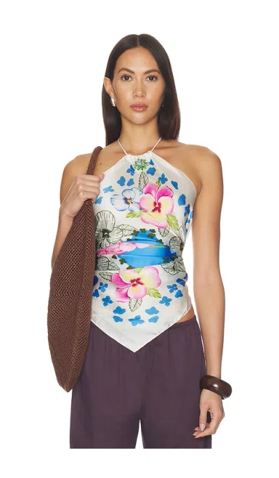 Verandah Hydrangea Crystal Scarf Blouse In White