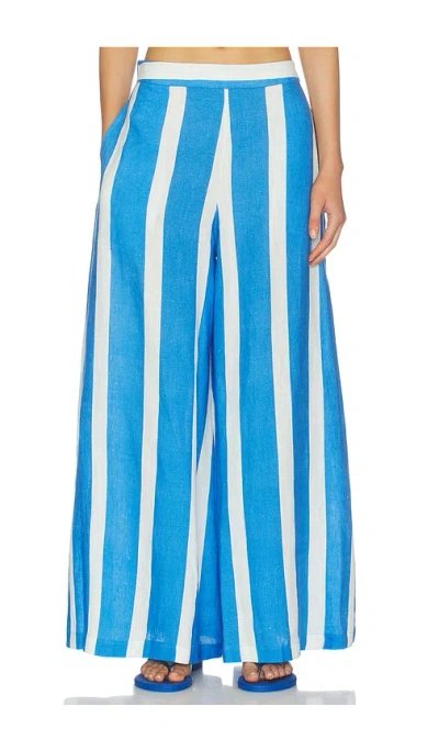 Verandah Linen Lounge Pants In Ivory & Blue Stripe