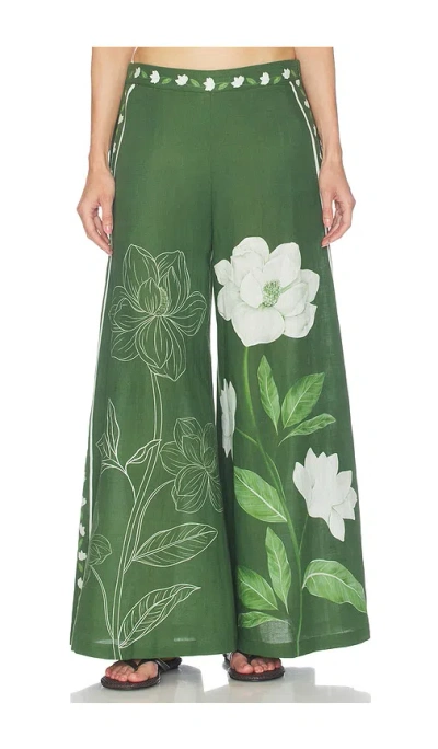 Verandah Magnolia Flared Pants In Emerald Magnolia Flared