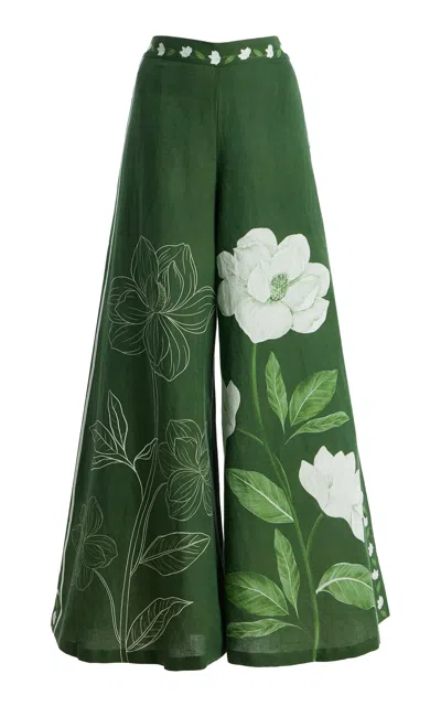 Verandah Magnolia Linen-cotton Wide-leg Pants In Green