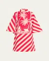 Verandah Palm Panel Kaftan Dress In Dusty Rose