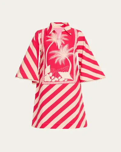 Verandah Palm Panel Kaftan Dress In Dusty Rose
