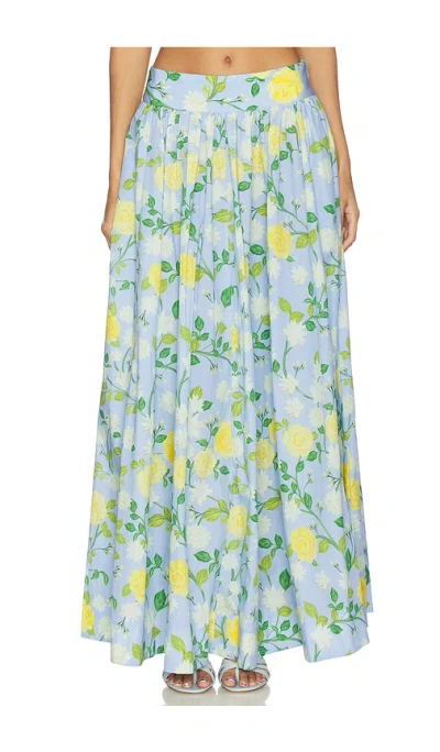 Verandah Paneled Maxi Skirt In Ice Blue  Yellow Rose & Mogra