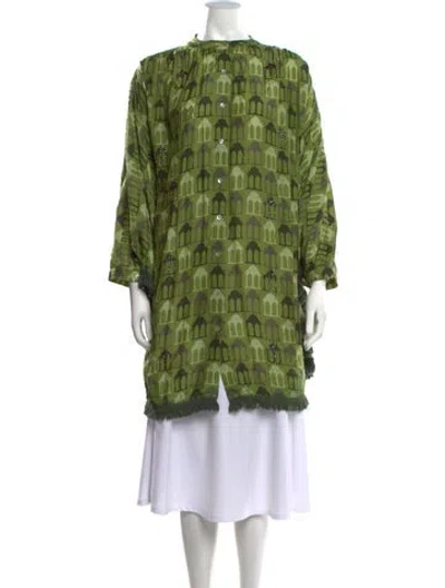 Pre-owned Verandah Patterned Crew Neck Tunic In Green