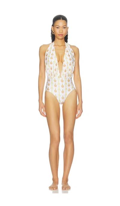 Verandah Plunge Neck Maillot In Ivory