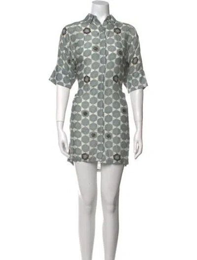 Pre-owned Verandah Polka Dot Print Mini Dress In Green