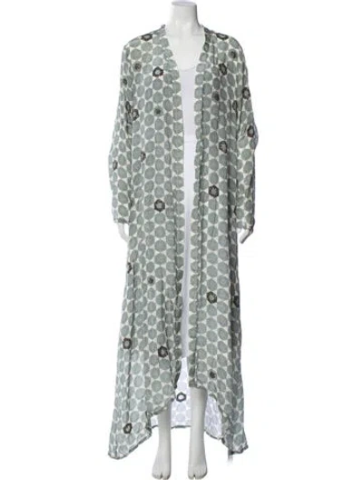 Pre-owned Verandah Printed Beaded Accents Robe In Blue