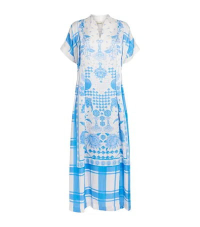 Verandah Printed Gingham Kaftan Maxi Dress In Blue