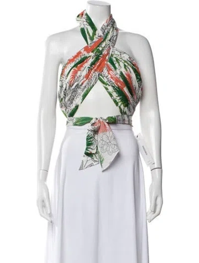 Pre-owned Verandah Printed Halterneck Crop Top In Neutral