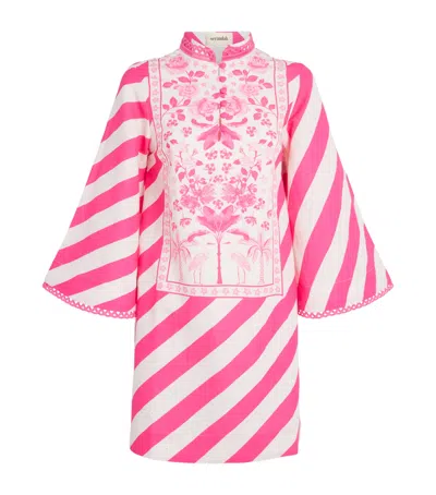 Verandah Printed Kaftan Mini Dress In Pink