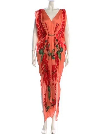Pre-owned Verandah Printed Long Dress In Pink