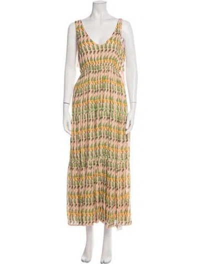 Pre-owned Verandah Printed Long Dress W/ Tags In Pink