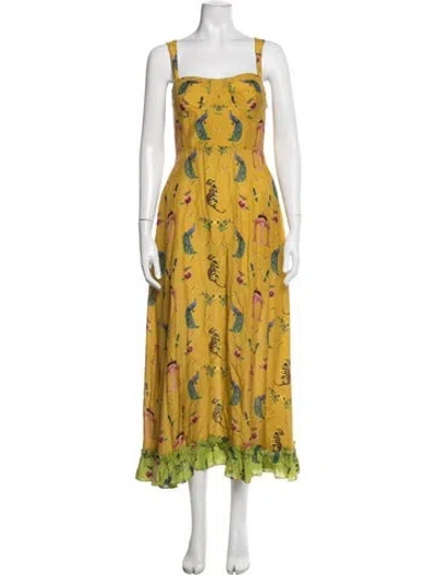 Pre-owned Verandah Printed Long Dress In Yellow