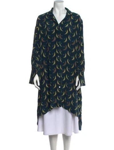 Pre-owned Verandah Printed Long Sleeve Tunic In Green