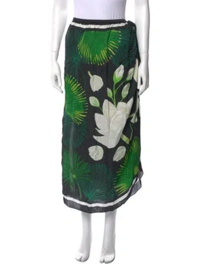 Pre-owned Verandah Printed Midi Length Skirt In Green