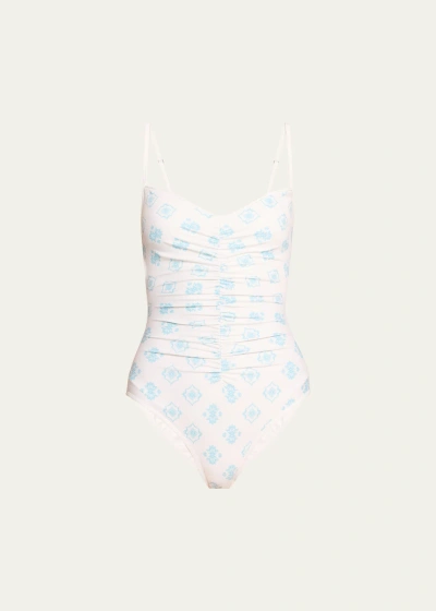Verandah Ruched Tank One-piece Swimsuit In White