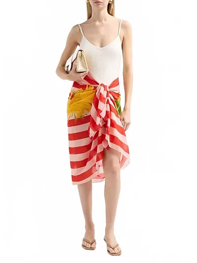 Verandah Silk Cotton Pareo Skirt In Blush And Vermillion Jacobina Stripes Panel In Multi