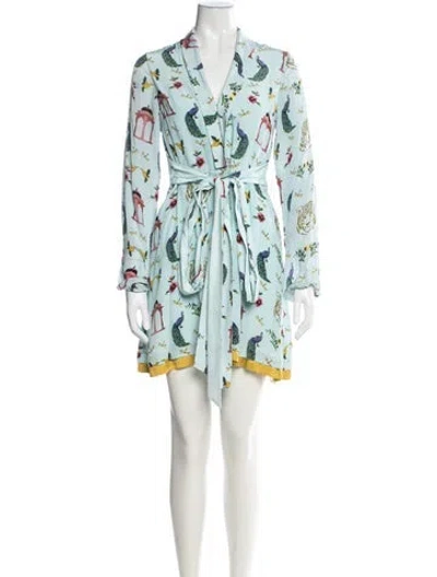 Pre-owned Verandah Silk Graphic Print Nightgown In Blue
