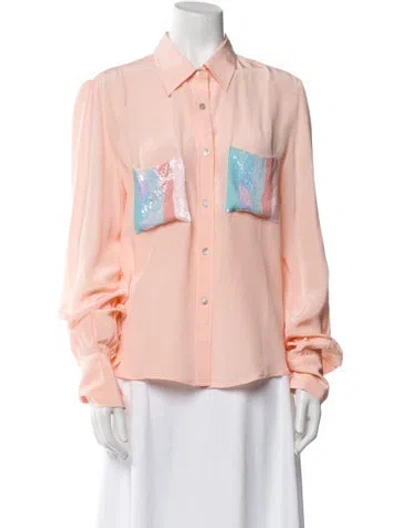 Pre-owned Verandah Silk Long Sleeve Button-up Top In Pink