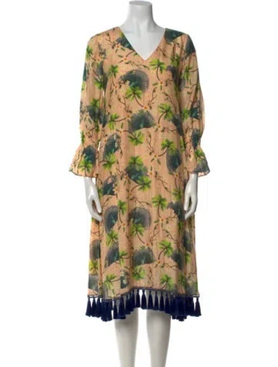 Pre-owned Verandah Silk Midi Length Dress In Multi