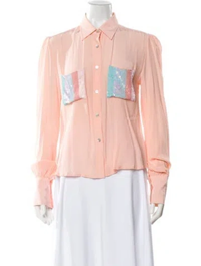 Pre-owned Verandah Silk Patterned Blouse In Pink