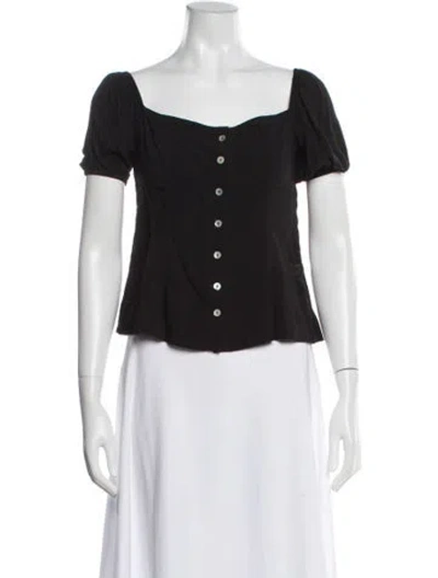 Pre-owned Verandah Square Neckline Short Sleeve Button-up Top In Black