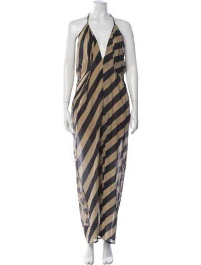 Pre-owned Verandah Striped Long Dress In Neutrals