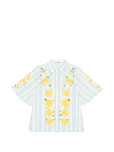 Verandah Blooming Roses And Stripes Shirt In Multi