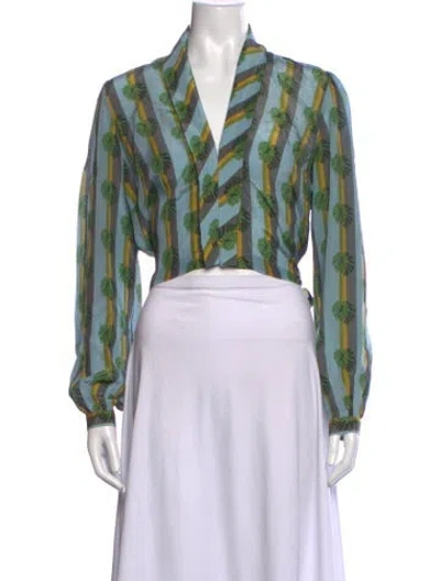 Pre-owned Verandah Striped V-neck Crop Top In Blue/green
