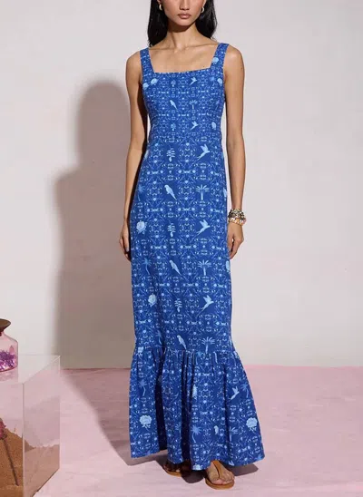 Verandah Tie-back Midi Dress In Blue Ornate Window