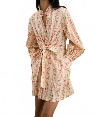 Verandah Twist Tie-up Mini Dress In Coral Ivory Peonies Stripe In Multi