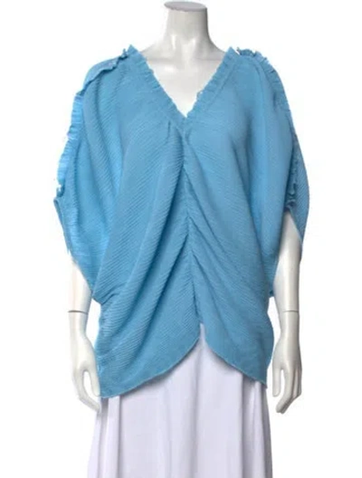 Pre-owned Verandah V-neck Short Sleeve Top In Blue