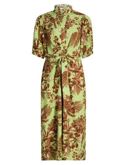 Verandah Women's Ammama Bird Print Cotton Shirtdress In Green