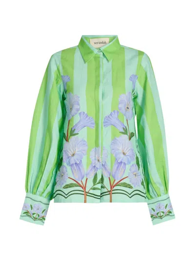 Verandah Women's Ammama Neelgiri Wild Flower Tunic Blouse In Green