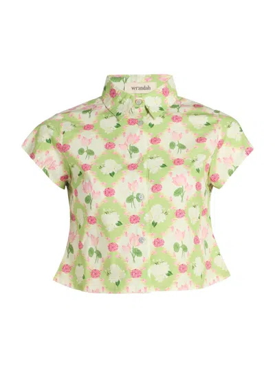 Verandah Women's Floral Cotton Poplin Crop Shirt In Neutral