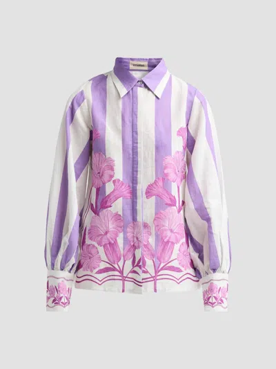 Verandah Women's Nigiri Wild Flower Linen-cotton Tunic Blouse In White