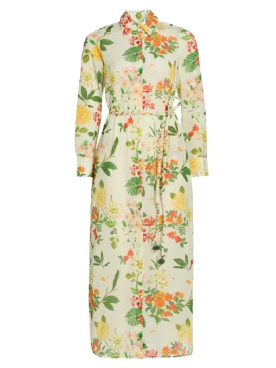 Verandah Women's Pushpanjali Floral Cotton Maxi Shirtdress