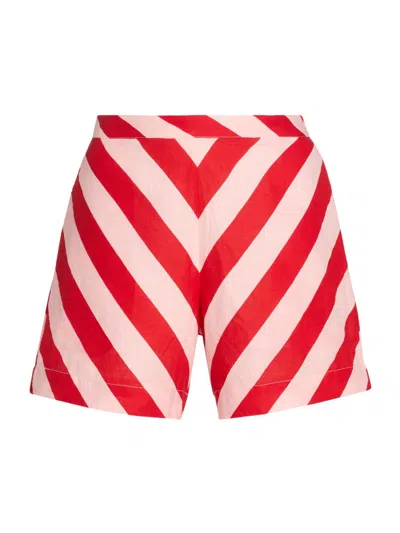 Verandah Women's Pushpanjali Summer Striped Linen-cotton Shorts In Multi