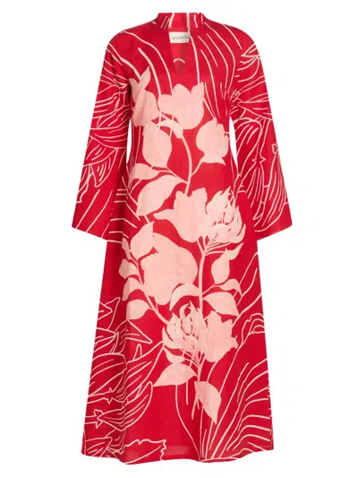 Verandah Wild Tulip Linen-cotton Tunic In Red