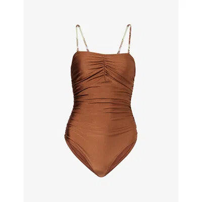 Verandah Womens Brown Maillot Ruched Swimsuit