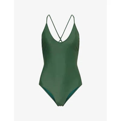 Verandah Womens Emerald Green V-neck Cross-back Swimsuit