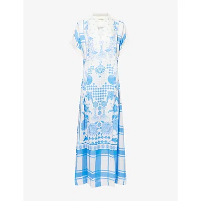 Verandah Womens Graphic-print Hand-pleated Silk Kaftan Dress Ivy & Blu Madras Checks
