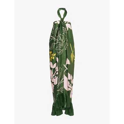 Verandah Womens Halterneck Wisteria-print Satin Maxi Dress Emer Multi Wist Panel