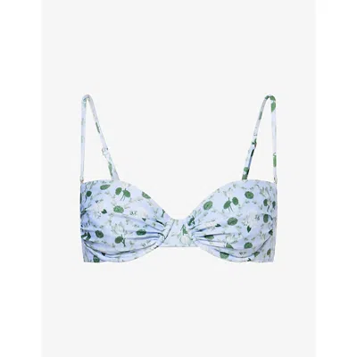 Verandah Womens Ice Blue Emrld Lotus Chk Floral Underwired Bikini Top
