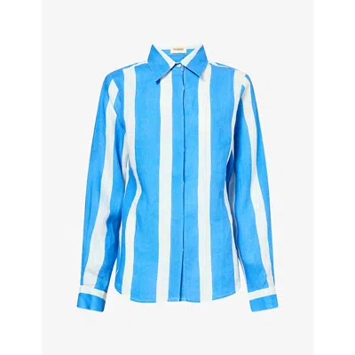 Verandah Womens  Classic Summer Linen Shirt In Ivory And Blue Stripe