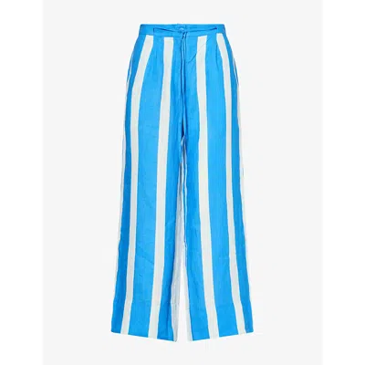 Verandah Womens  Lounge Striped Linen Trousers In Ivory And Blue Stripe