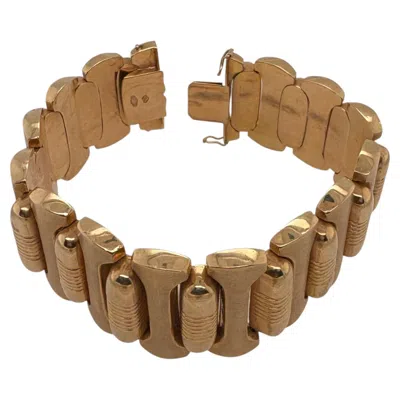 Pre-owned Verbano-cusio-ossola 18k Yellow Gold Retro Tank Bracelet, Vintage, 70g, Italian, Verbania, 1940s